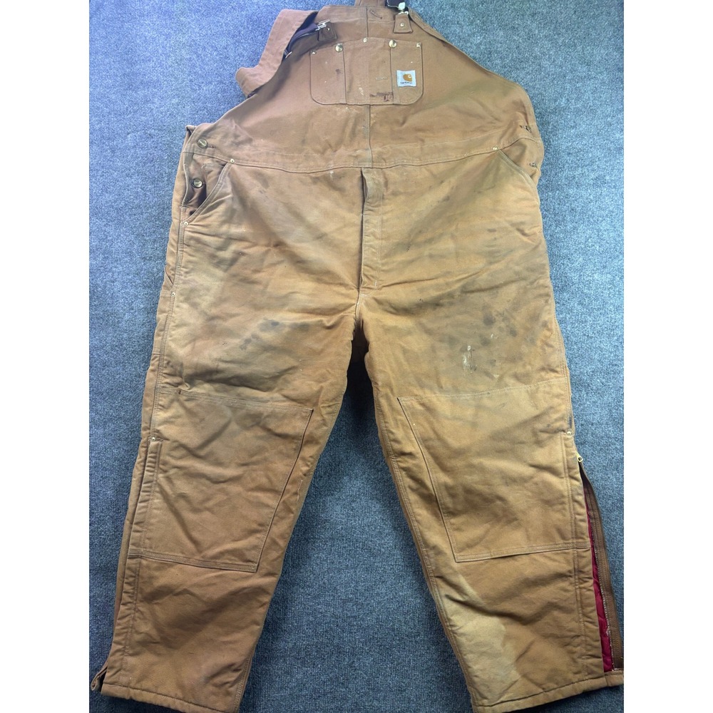 Carhartt Bib‎ Overalls Mens 58x30 Brown Quilt Lined Duck Canvas R02BRN USA Made